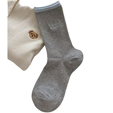 Embroidered Text Crew Socks 3 Pair Soft Knit Stretch with Ribbed Cuff and Minimal Letter Detail