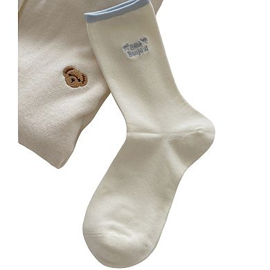 Embroidered Text Crew Socks 3 Pair Soft Knit Stretch with Ribbed Cuff and Minimal Letter Detail