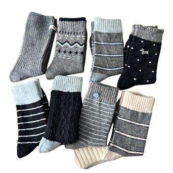 8-Pair Crew Sock Set Ribbed Knit Mixed Texture Patterns Soft Stretch Comfortable Everyday Socks