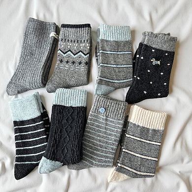 8-Pair Crew Sock Set Ribbed Knit Mixed Texture Patterns Soft Stretch Comfortable Everyday Socks