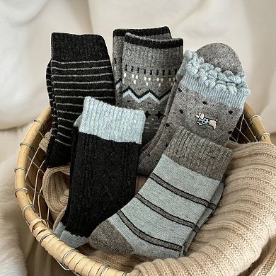 8-Pair Crew Sock Set Ribbed Knit Mixed Texture Patterns Soft Stretch Comfortable Everyday Socks
