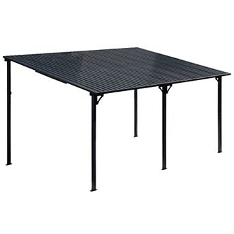 SUNSITT 10x14FT Lean to Gazebo, Wall-Mounted Pergola w/Drainage Holes and Galvanized Iron Top