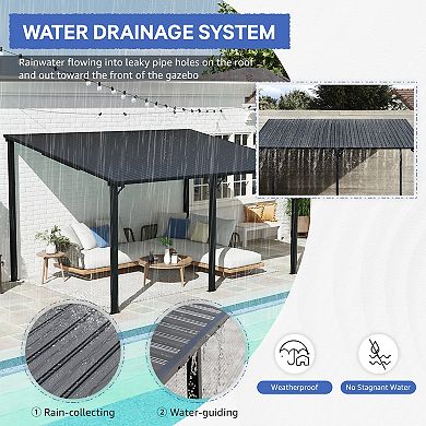 SUNSITT 10x14FT Lean to Gazebo, Wall-Mounted Pergola w/Drainage Holes and Galvanized Iron Top