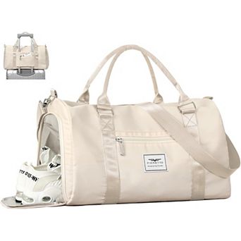 Women's Beige Gym Tote Duffle Bag Wet Pocket Shoe Compartment