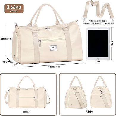 Women's Beige Gym Tote Duffle Bag Wet Pocket Shoe Compartment