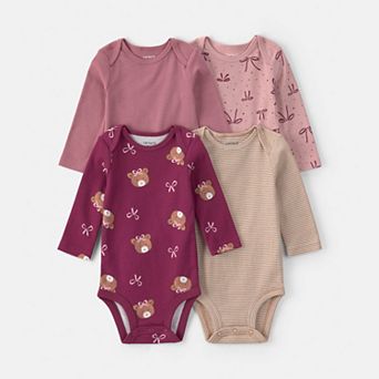 Baby Girls Carter's 4-Pack Ribbed Long-Sleeve Bodysuits