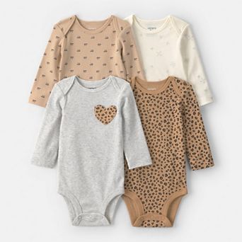 Baby Girls Carter's 4-Pack Ribbed Long-Sleeve Bodysuits