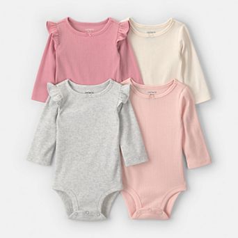 Baby Girls Carter's 4-Pack Ribbed Long-Sleeve Bodysuits