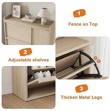 Shoe Storage Cabinet with 3 Flip Drawers & Side Door, Hidden Shoe Organizer