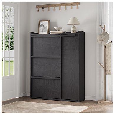 Shoe Storage Cabinet with 3 Flip Drawers & Side Door, Hidden Shoe Organizer