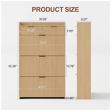 Wave Design Shoe Cabinet with 3 Slip Drawers, 2 Drawers, Raised Edges, Fluted Shoe Cabinet