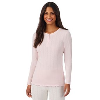 Women's Cuddl Duds® Cotton Pointelle Long Sleeve Henley Top