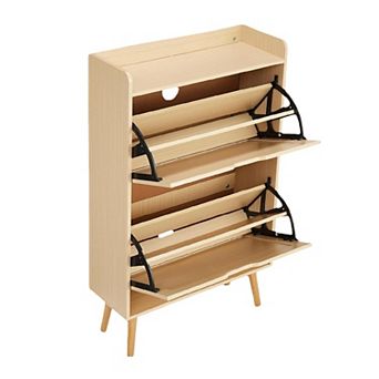 Shoe Storage Cabinet with Flip-Drawers, Ventilated Hidden Narrow Shoe Cabinet