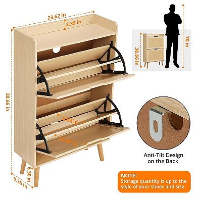 Shoe Storage Cabinet with Flip-Drawers, Ventilated Hidden Narrow Shoe Cabinet