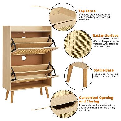 Shoe Storage Cabinet with Flip-Drawers, Ventilated Hidden Narrow Shoe Cabinet