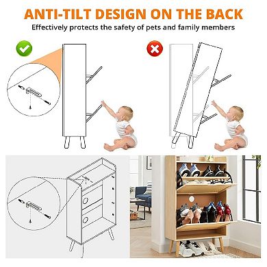 Shoe Storage Cabinet with Flip-Drawers, Ventilated Hidden Narrow Shoe Cabinet