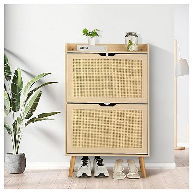 Shoe Storage Cabinet with Flip-Drawers, Ventilated Hidden Narrow Shoe Cabinet