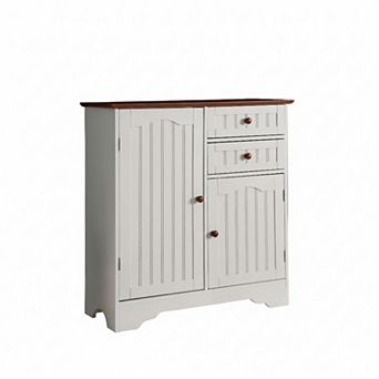 Kings Brand Furniture Contemporary Walnut Top Kitchen Cabinet Buffet with Shelves and Drawers