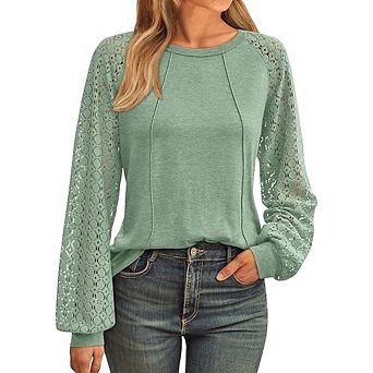 Womens Long Sleeve Shirts Lace Tops Business Casual Tops Trendy