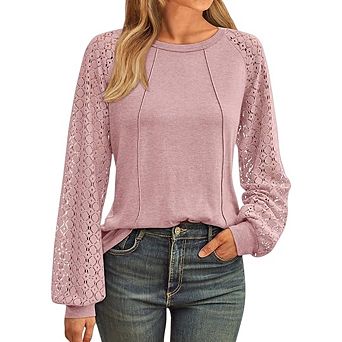 Womens Long Sleeve Shirts Lace Tops Business Casual Tops Trendy