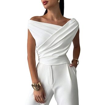 Women's Off The Shoulder Wrap Tank Top Sleeveless Tight Elegant Formal Party Going Out Tops
