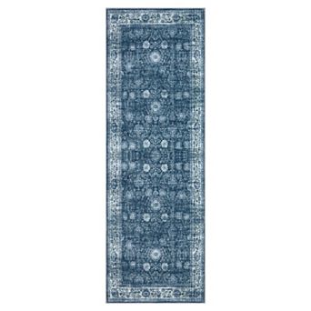 Area Rug Washable Printed Vintage Floral Non Slip Low Pile Rug Soft Rubber Backed Indoor Bedroom Rug