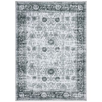 Area Rug Washable Printed Vintage Floral Non Slip Low Pile Rug Soft Rubber Backed Indoor Bedroom Rug