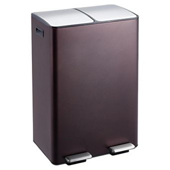 Dual Compartment Stainless Steel Trash & Recycling Bin 16 Gallon (2 x 8 Gal), Step Pedal