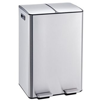 Dual Compartment Stainless Steel Trash & Recycling Bin 16 Gallon (2 x 8 Gal), Step Pedal