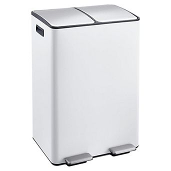 Dual Compartment Stainless Steel Trash & Recycling Bin 16 Gallon (2 x 8 Gal), Step Pedal