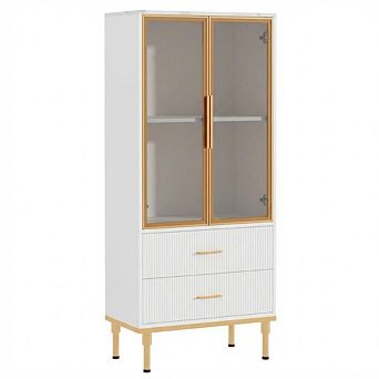 Storage Cabinet With Glass Doors, Sideboard Buffet Cabinet with Fluted Drawers