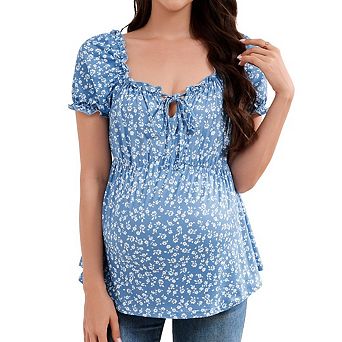 Women's Maternity Square Neck T Shirts Tie Knot Short Sleeve Basic Casual Pregnancy Top
