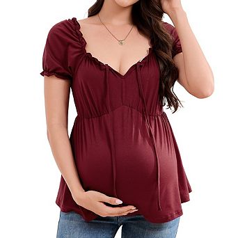 Women's Maternity Square Neck T Shirts Tie Knot Short Sleeve Basic Casual Pregnancy Top