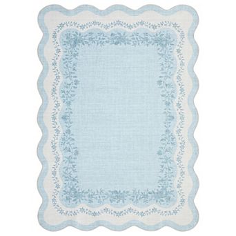 Washable Scalloped Runner Rug - Non-Slip Low Pile, for Kitchen Entryway Hallway Bedroom