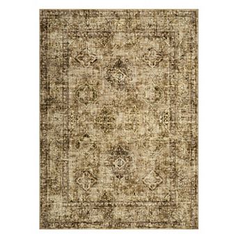 Vintage Oriental Printed Area Rug, Washable Thin Low-Pile Non-Slip Indoor Carpet for Living Room