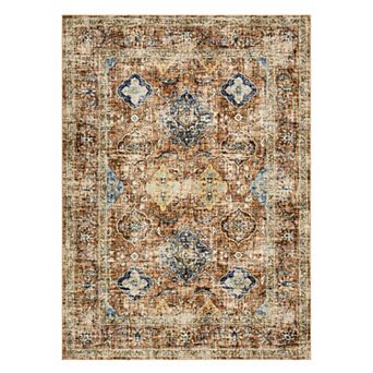 Vintage Oriental Printed Area Rug, Washable Thin Low-Pile Non-Slip Indoor Carpet for Living Room