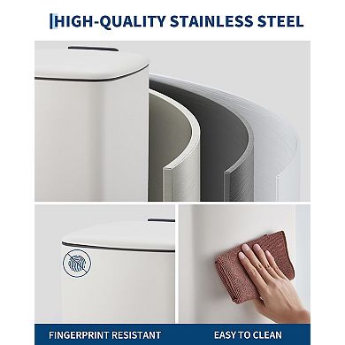 8 Gallon Square Stainless Steel Step-on Trash Can with Soft-Close Lid and Removable Inner Bucket