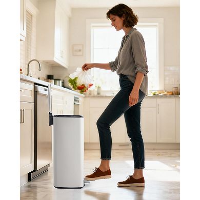 8 Gallon Square Stainless Steel Step-on Trash Can with Soft-Close Lid and Removable Inner Bucket