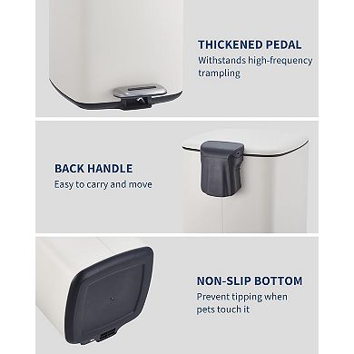 8 Gallon Square Stainless Steel Step-on Trash Can with Soft-Close Lid and Removable Inner Bucket