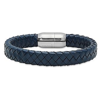 Steeltime Men's blue leather braided bracelet with stainless steel clasp