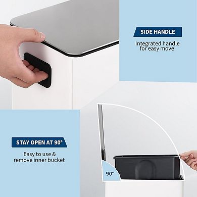 4 Gallon Stainless Steel Trash Can with Soft Close Lid, Step-on Bathroom & Kitchen Garbage Bin