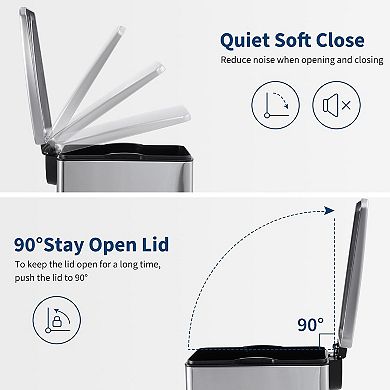 12 Gal & 2.6 Gal Stainless Steel Trash Can Combo Set, Slim Step-on Garbage Can Bin with Inner Bucket