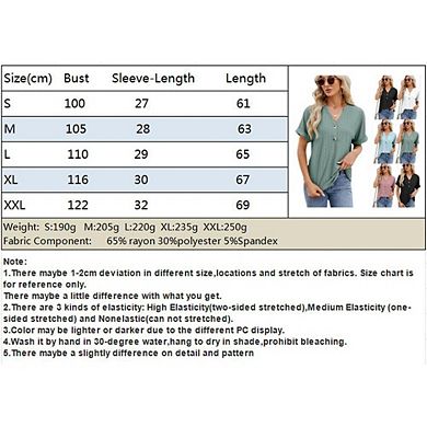Women's Short Sleeve Basic Tees Dresy Casual Loose Fit Shirts Button V Neck Blouses Eyelet Tshirts