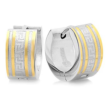 Steeltime Ladies 18k rose gold plated stainless steel huggie with greek key accent