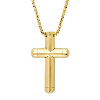 Steeltime 24" 18k gold plated stainless steel tube cross pendant