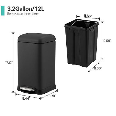 Bathroom Trash Can with Lid, 12l/ 3.2 Gallon Trash Can with Removable Inner Bucket