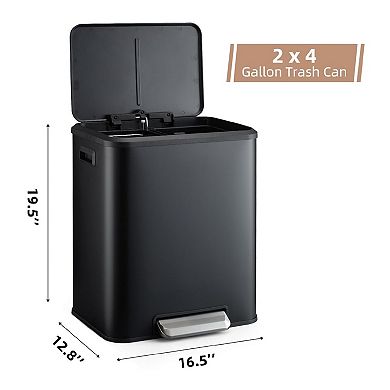 8 Gallon/30 Liter Dual Compartment Trash Can, 2 x 15l Two Compartment Trash Bin