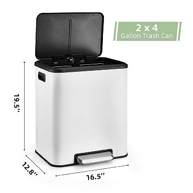 8 Gallon/30 Liter Dual Compartment Trash Can, 2 x 15l Two Compartment Trash Bin