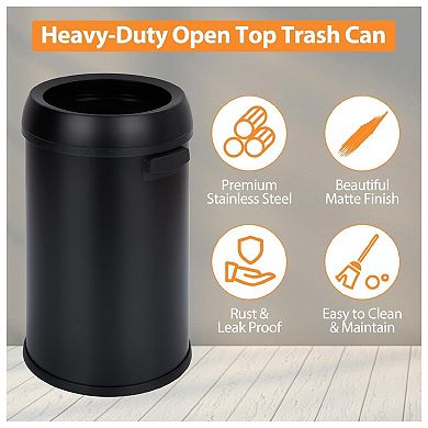 1Pcs Heavy Duty Stainless Steel Trash Can Commercial Round Garbage Bin with Open-Top