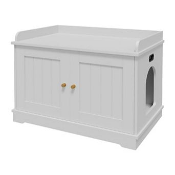 Wooden Cat Litter Box Enclosures,Hidden Litter Box,Pet House with Barn Door